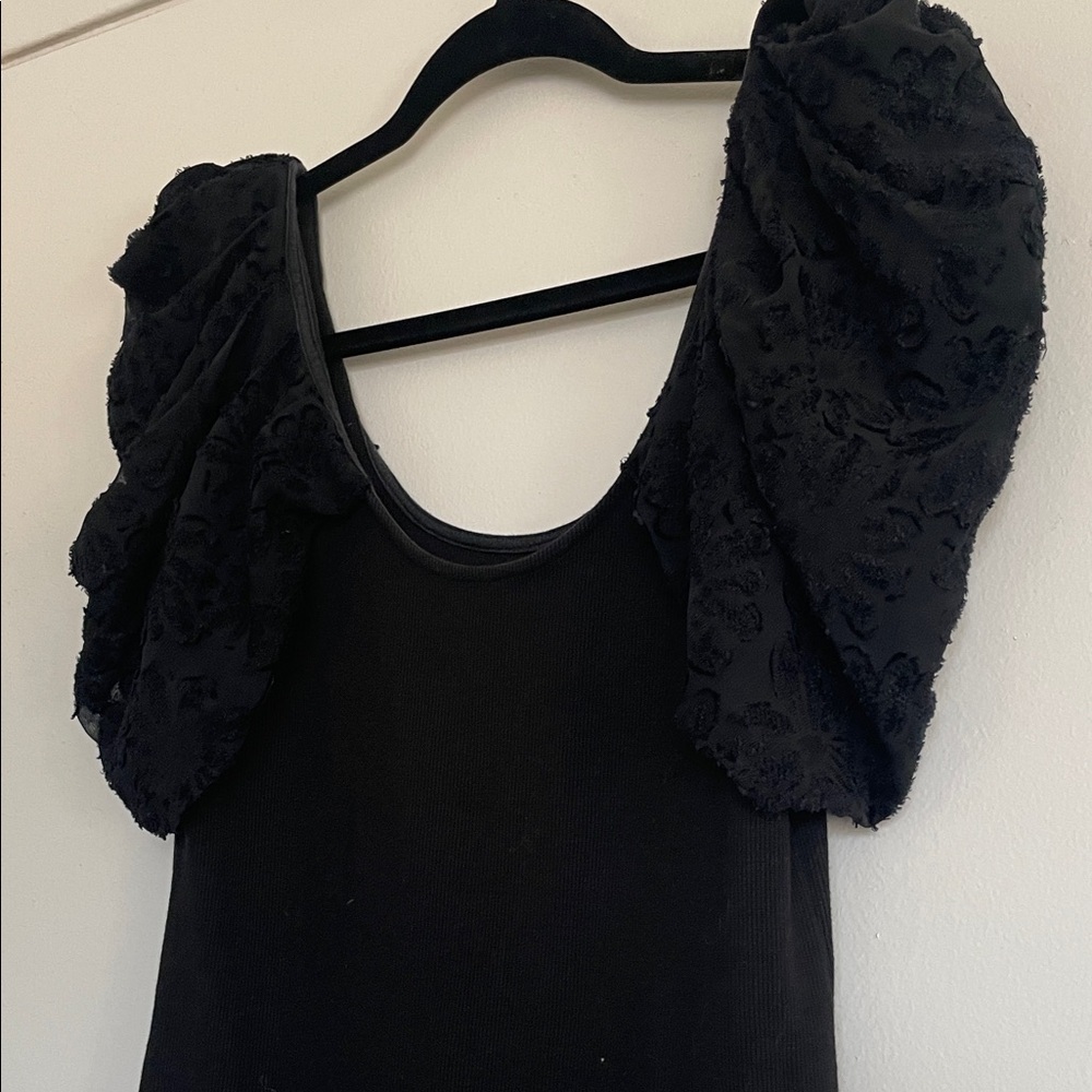 Maeve|Black Puff Sleeve Ribbed Blouse|Medium|EUC - Picture 3 of 10